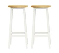 Bar Stools Set of 2, Kitchen Stools, Bar Chairs Footrest, Oak Beige + Classic White