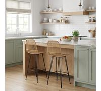 Bar Stool 2pc Natural Rattan & Steel 75cm Seat Height 44x55x109cm Indoor Kitchen