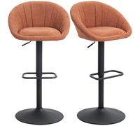 Bar Stools Set of 2 Orange Linen Swivel Adjustable 62-82cm Height, Steel Frame.