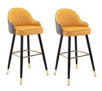 Bar Stools Set of 2，PU Leather 26 inches Counter Height Bar Stool Chairs, with Footrest Kitchen Island Chairs, Black Metal Frame,for Breakfast Table, Cafe, Bar, Pubs