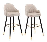 Bar Stools Set of 2,PU Leather 26 inches Counter Height Bar Stool Chairs, with Footrest Kitchen Island Chairs, Black Metal Frame,for Breakfast Table, Cafe, Bar, Pubs