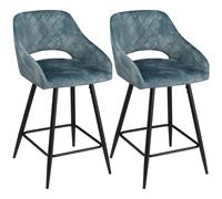 Bar Stools Set of 2, Velvet-Touch Fabric Counter Height Bar Chairs Blue HOMCOM