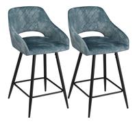 Bar Stools Set of 2, Velvet-Touch Fabric Counter Height Bar Chairs Blue HOMCOM