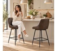 Bar Stools Set of 2, Vintage Breakfast Bar Stools with Footrest, Dark Brown