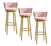 Bar Stools Set of 3 Bar Chairs 360-Degrees Swivel Velvet Counter Stools with Backrest Tall Bar Stools for Home Dining Kitchen Pub, 26/30 (Pink,25.6in/65cm)