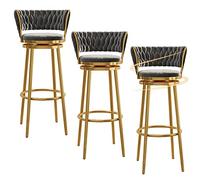 Bar Stools Set of 3 Bar Chairs 360-Degrees Swivel Velvet Counter Stools with Backrest Tall Bar Stools for Home Dining Kitchen Pub, 26/30 (Grey,29.6in/75cm)
