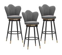 Bar Stools Set of 3 - Counter Height Bar Stools Swivel Bar Stools with Backs Velvet Barstools for Kitchen Counter, Seat Height 75cm (Grey Height 75cm)