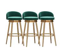 Bar Stools Set of 4 Counter Height with Back and Swivel, Farmhouse Kitchen Breakfast Bar Stools, 360° Swivel, Velvet Upholstered Seat, Gold Metal Legs, Height 65cm, Black (3pcs Green)