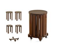Bar Stools Set of 4, Solid Wood Stackable Stools for Kitchen,Dining Room,Bedroom,Living Room, Sturdy Bedside Table Rolling Round Side Table, No Installation Required(36x57cm(14x22inch), Wood)