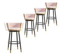 Bar Stools Set of 4, Velvet Counter Height Bar Stools with Back, Degree Swivel Barstools with Metal Legs and Footrest, Dining Chairs for Kitchen Island (Pink,75cm)