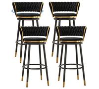 Bar Stools, Swivel Barstool Chairs with Back and Footrest, 4 Sets Counter Height Stool for Kitchen/Dining Room/Home Bar, Velvet Upholstered Seat (Black2,75cm)