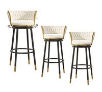 Bar Stools Swivel Barstool Chairs with Back and Velvet Upholstered Seat, Pub Kitchen Counter Height Stool, Easy Assembly, 300lbs, 26/30in (A-white-3ps)