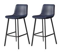 Bar Stools, Synthetic Leather Upholstered Barstools, Counter Height Stool with Back and Footrest, Classical Barstool Set of 2 for Kitchen and Bar (Blue,75cm/29.6in)