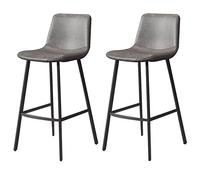Bar Stools, Synthetic Leather Upholstered Barstools, Counter Height Stool with Back and Footrest, Classical Barstool Set of 2 for Kitchen and Bar (Grey,75cm/29.6in)