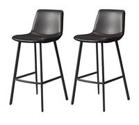 Bar Stools, Synthetic Leather Upholstered Barstools, Counter Height Stool with Back and Footrest, Classical Barstool Set of 2 for Kitchen and Bar (Black,75cm/29.6in)