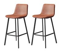 Bar Stools, Synthetic Leather Upholstered Barstools, Counter Height Stool with Back and Footrest, Classical Barstool Set of 2 for Kitchen and Bar (Brown,75cm/29.6in)