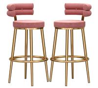 Bar Stools, Velvet Upholstered Breakfast Stools, Seat Height 26/30Inches, Assembly, Tall Stools for Dining Room Kitchen Counter Bar, Rustic (Pink-2ps,75cm/30in)