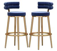 Bar Stools, Velvet Upholstered Breakfast Stools, Seat Height 26/30Inches, Assembly, Tall Stools for Dining Room Kitchen Counter Bar, Rustic (Blue-2ps,65cm/26in)