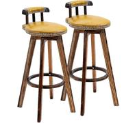 Bar Stools with Low Back Barstools with 360 Degree Swivel Seat Top, Synthetic Leather Upholstered Vintage Bar Chair, Height Stools with Solid Wood Leg (Yellow 2ps)