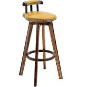 Bar Stools with Low Back Barstools with 360 Degree Swivel Seat Top, Synthetic Leather Upholstered Vintage Bar Chair, Height Stools with Solid Wood Leg (Yellow 1ps)