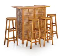 (Bar stools with round seat, 4 piece) vidaXL Solid Wood Acacia Garden Bar Set Bistro Table Multi Models 3/5 Piece