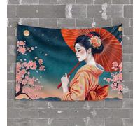 Bar Stuff for Man Cave A Woman in Traditional Attire Holds A Red Umbrella, Surrounded Tapestry Indie Room Decor Men Cave Decor(100X150CM)