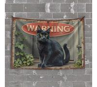 Bar Stuff for Man Cave Black Cat Warning Sign with Green Plants Tapestry Tapestry Funny Aesthetic Decor(75X100CM)