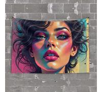 Bar Stuff for Man Cave Colorful Abstract Portrait with Vibrant Hair Tapestry Indie Room Decor Men Cave Decor(100X150CM)