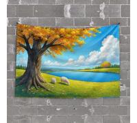 Bar Stuff for Man Cave Sheep Grazing Under A Golden Tree by The River Tapestry Indie Room Decor Men Cave Decor(75X100CM)