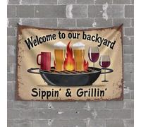 Bar Stuff for Man Cave Welcome to Our Backyard: Sippin' & Grillin' Tapestry Tapestry Funny Aesthetic Decor(100X150CM)