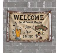 Bar Stuff for Man Cave Welcome to Our Place: Food, Beer & Music! Tapestry Tapestry Funny Aesthetic Decor(100X150CM)
