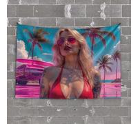Bar Stuff for Man Cave Woman in Red Bikini with Tattoos On Her Arms Tapestry Indie Room Decor Men Cave Decor(100X150CM)