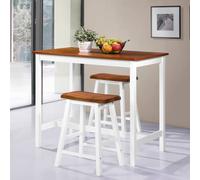 Bar Table & 2 Stools Brown White MDF Top Solid Wood 108x60x91 cm Lacquered Set