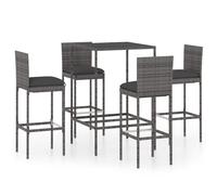 Bar Table & 2 Stools Set Black PE Rattan Steel Tempered Glass 70x70x110cmw/Cream