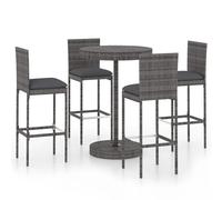 Bar Table & 2 Stools Set PE Rattan Grey Powder-Coated Steel 60.5x106cm w/4cmpads