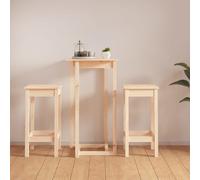 Bar Table & 2 Stools Solid Pine Natural 60x60x110cm Rustic Pub Set Compact Seats