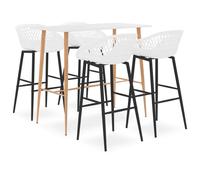 Bar Table & 4 Stools Set White MDF Top Black Mesh PP Seats 120x60x105cm Erg seat