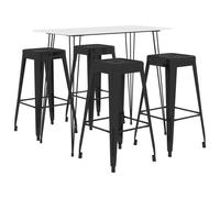 Bar table & 4 stools White table Black stools 120x60x105cm MDF metal stackables