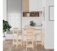 Bar table & 4pc stools 5-piece solid pine wood natural 80x80x110cm rustic sturdy