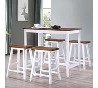 Bar Table and Stool Set of 5 Solid Wood with MDF Table Top, Brown/White, 108 x 60 x 91 cm, Space-Saving for Dining Room, Kitchen, Modern and Rustic in Country House Style
