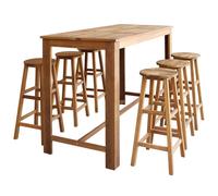 Bar table and stool set rustic solid acacia wood oil finish 60x60x105cm 2 stools