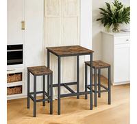 Bar Table and Stools Set of 3, High Kitchen Table with 2 Bar Chairs, Rustic Brown + Black