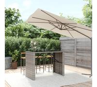 Bar table Grey PE Rattan Black Tempered Glass Outdoor Steel Frame 145x80x110 cm