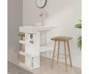 Bar Table High Gloss White 100x50x101.5cm Engineered Wood 3 Rack Footrest Urban
