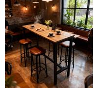 Bar Table,Kitchen Breakfast Bar, Pub Dining High Table, Metal Frame Pub Coffee Desk,2cm Thick,Solid Wood,Can Bear 150kg For Home Kitchen Breakfast Dining,Pub,Chestnut Color
