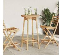 Bar table Round Bamboo 55x100 cm Slatted Outdoor Patio Table with Footrest Plus