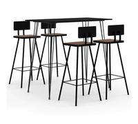 Bar table set 120x60x105 cm Black MDF top & reclaimed wood stools, industrial