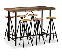 Bar table set 150x70x107cm Solid Reclaimed Wood Steel Legs Industrial +6 stools