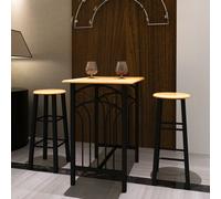 Bar Table Set 3pc Black & Tan Wood Steel 72.5x55x82.5cm Space-Saving for Bistro