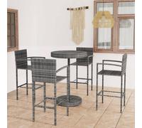Bar Table Set 3pc Grey PE Rattan Powder-Coated Steel Round 60.5x106cm & 2 Stools